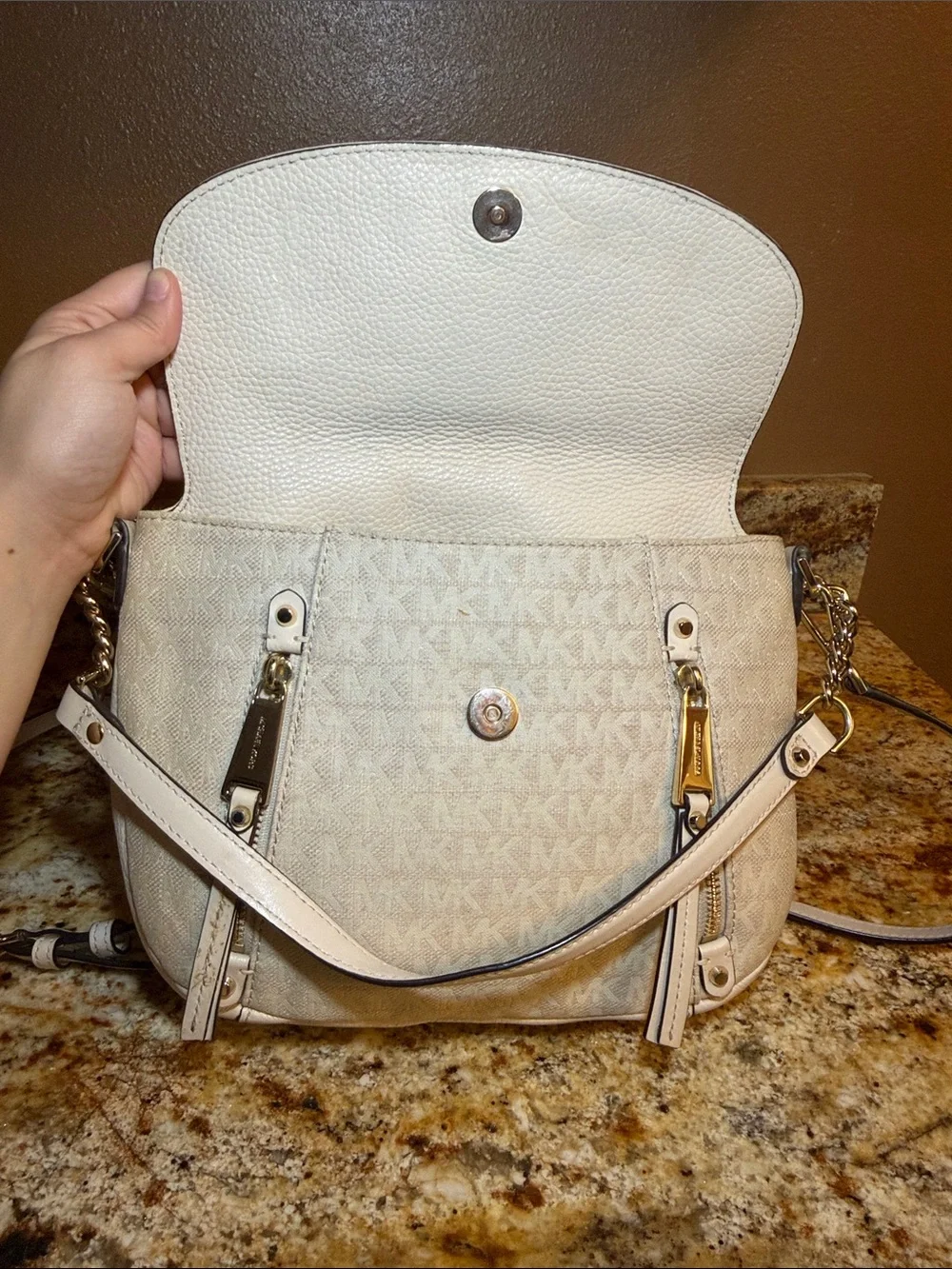 Michael Kors Cream Crossbody Saddle Bag with Gold Hardware